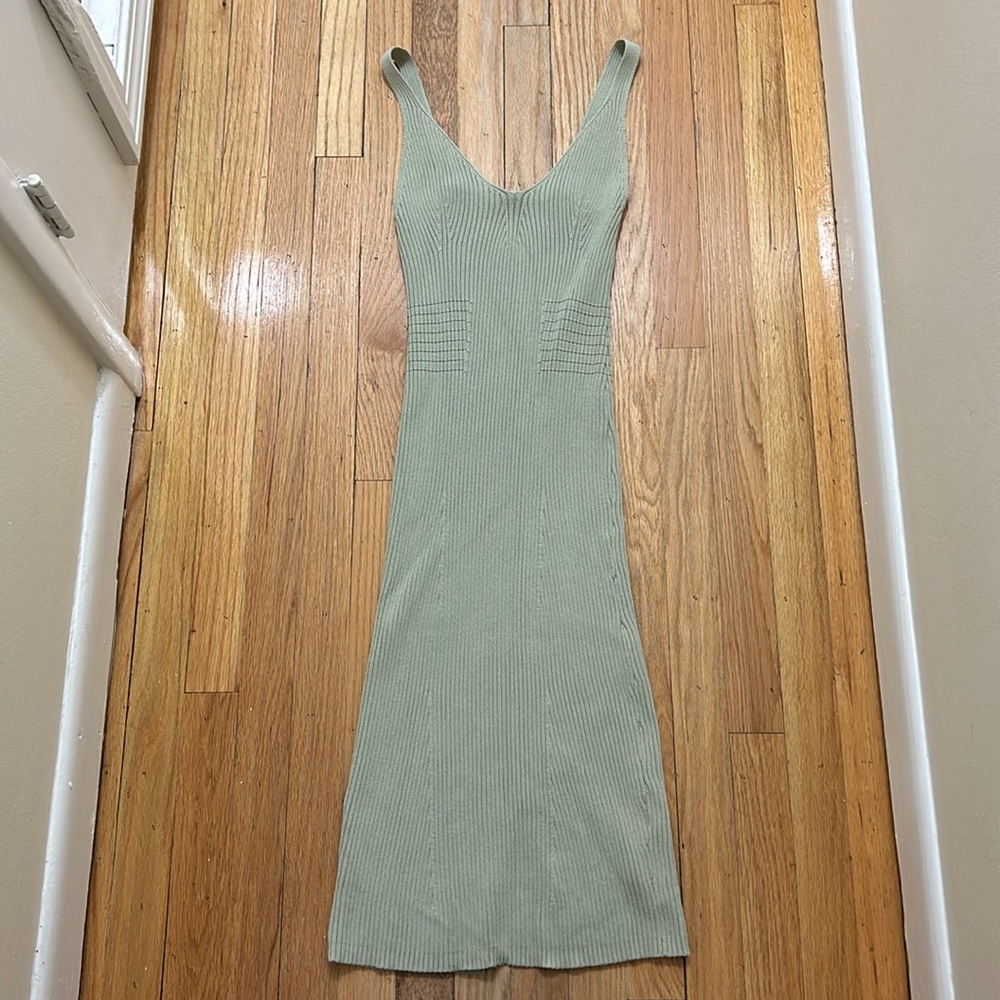 Guess Women’s Knit Ribbed Light Matcha Green Sleeveless Midi Dress, Size: Small